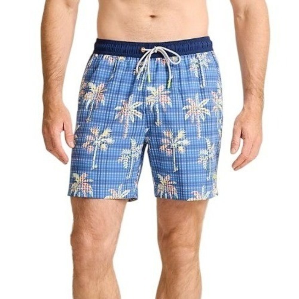 Tommy Bahama Mens XXL Naples‎ Gingham Palms 6-Inch Regal Blue Swim Trunks